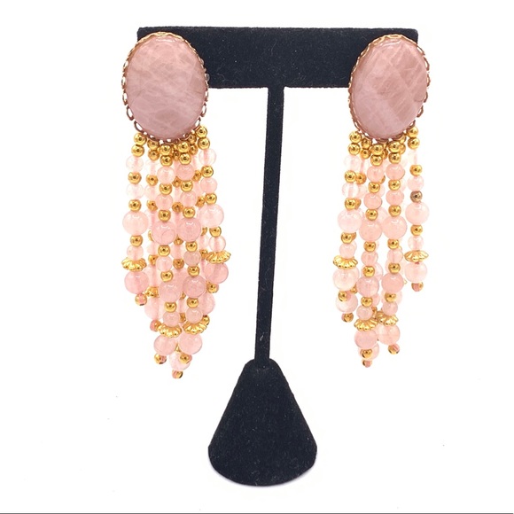 Jewelry - Rose quartz natural gemstone bead fringe earrings